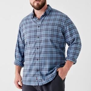 Faherty Men's XXL Movement Blue Ash Plaid Featherweight Twill Button Up Shirt